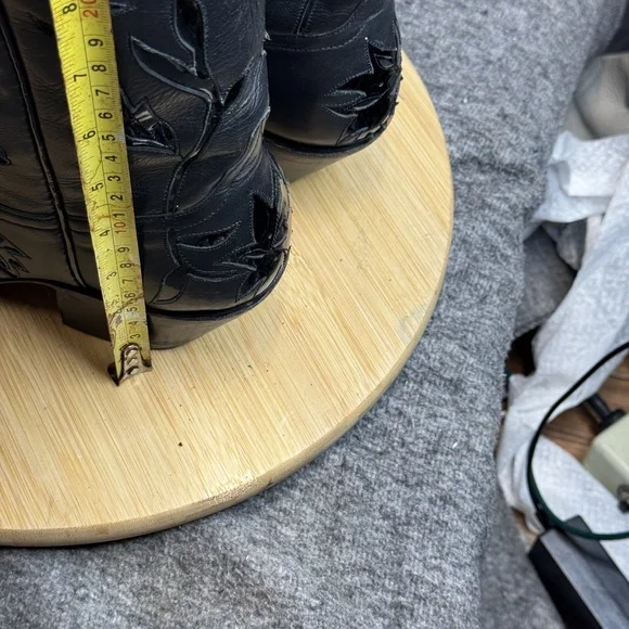 Liberty Boot Co Black Leather Cowboy Boots Sz 7B Tall Floral Cutout Western - Picture 7 of 15